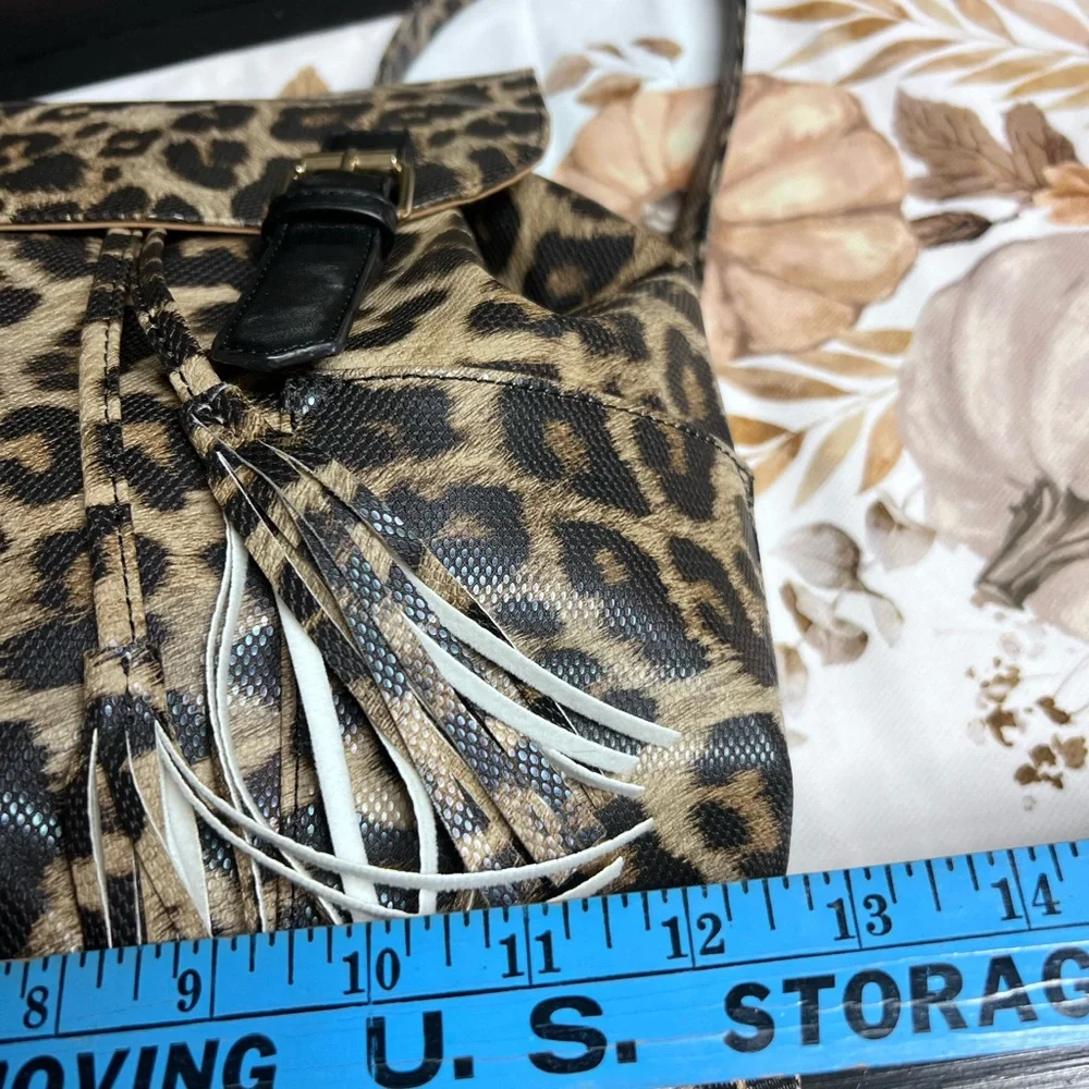 Chic Leopard Print Backpack with Black Details